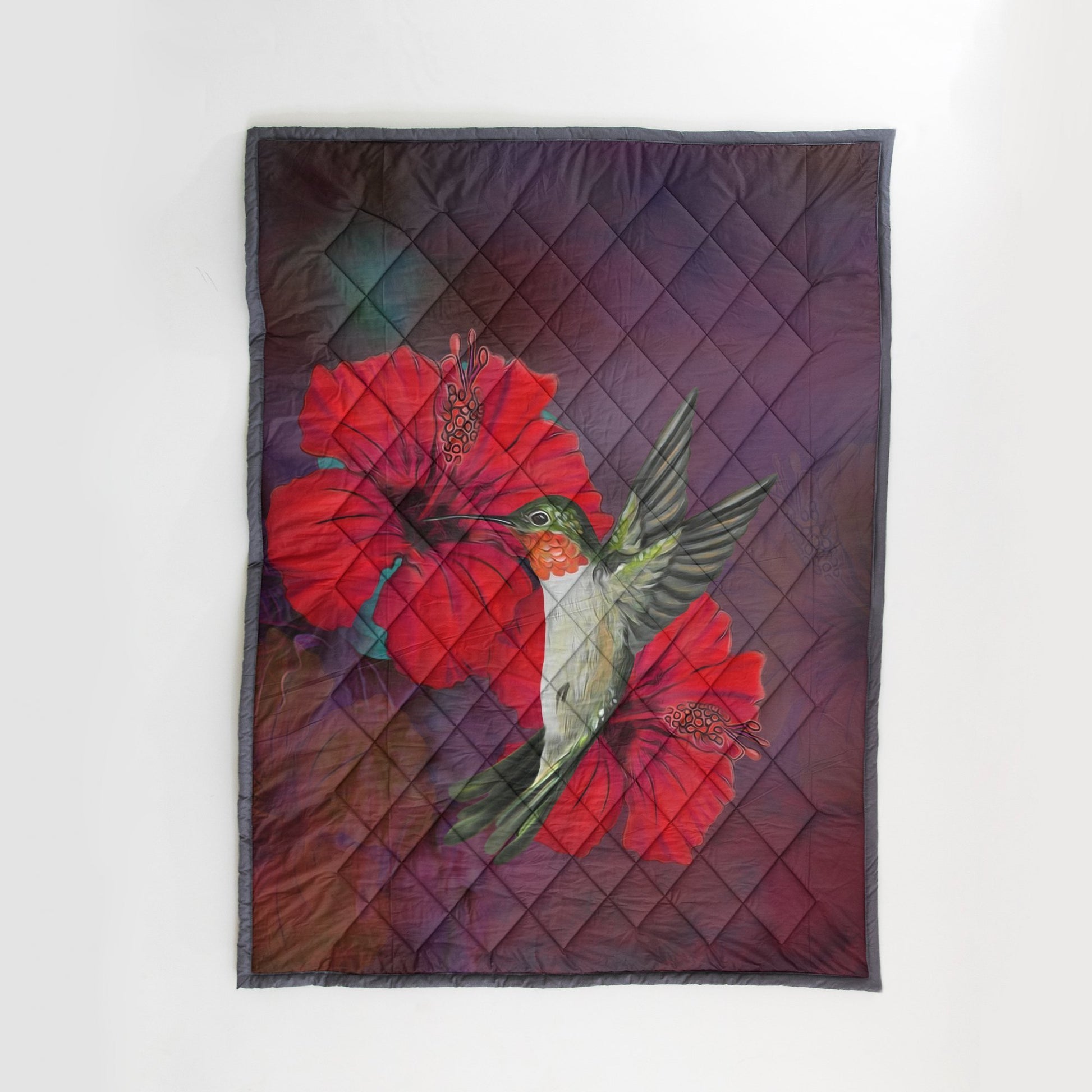 Hawaii Hibiscus And Bird Quilt Blanket J9-QUILT BLANKETS-PodEz-Twin-100% Cotton-White-Vibe Cosy™