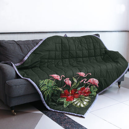 Flamingos with Hibiscus Quilt Blanket - AH - J4-QUILT BLANKETS-PodEz-Twin-White-100% Cotton-Vibe Cosy™