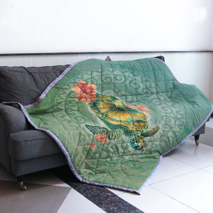 Circle Polynesian Turtle Quilt Blanket - AH - J4-QUILT BLANKETS-PodEz-Twin-White-100% Cotton-Vibe Cosy™