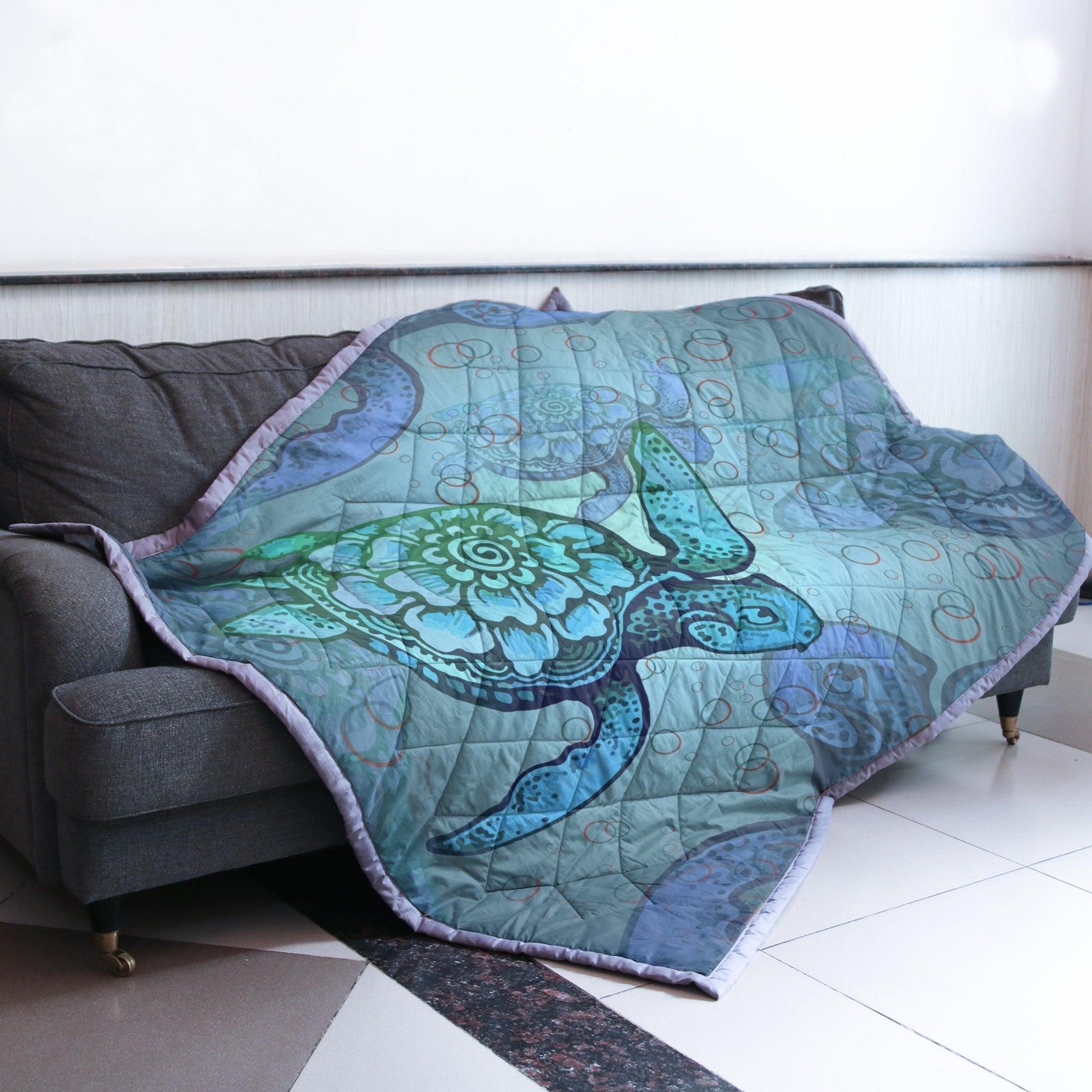 Hawaii Turtle Sea Quilt Blanket J9-QUILT BLANKETS-PodEz-Twin-Quilt Blanket-White-Vibe Cosy™