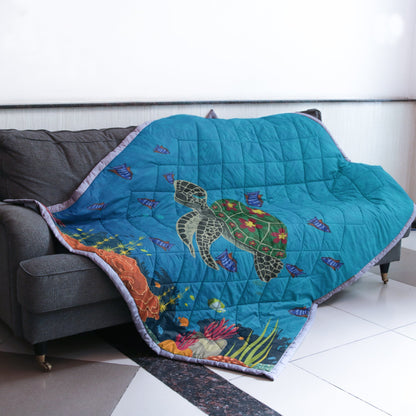 Hawaii Turtle Quilt Blanket - AH - J4-QUILT BLANKETS-PodEz-Twin-White-100% Cotton-Vibe Cosy™