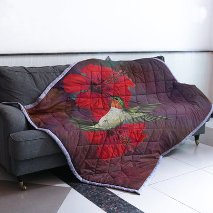 Hawaii Hibiscus And Bird Quilt Blanket J9-QUILT BLANKETS-PodEz-Twin-100% Cotton-White-Vibe Cosy™