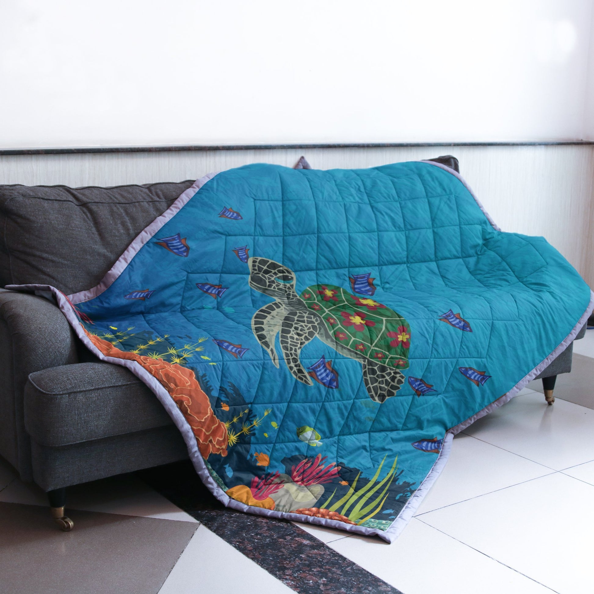 Hawaii Turtle Quilt Blanket - AH - J4-QUILT BLANKETS-PodEz-Twin-White-100% Cotton-Vibe Cosy™