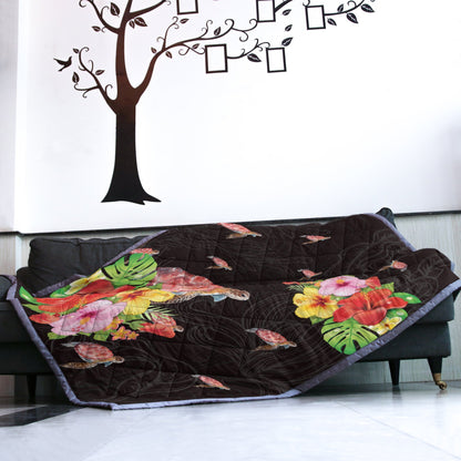 Hawaii Hibiscus Turtle Quilt Blanket - AH - J4-QUILT BLANKETS-PodEz-Twin-White-100% Cotton-Vibe Cosy™