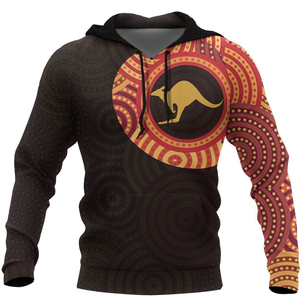 Australia In My Heart Aboriginal Tattoo Kangaroo Hoodie Yellow (No "Australia" words on back)-Apparel-PL8386-Hoodie-S-Vibe Cosy™