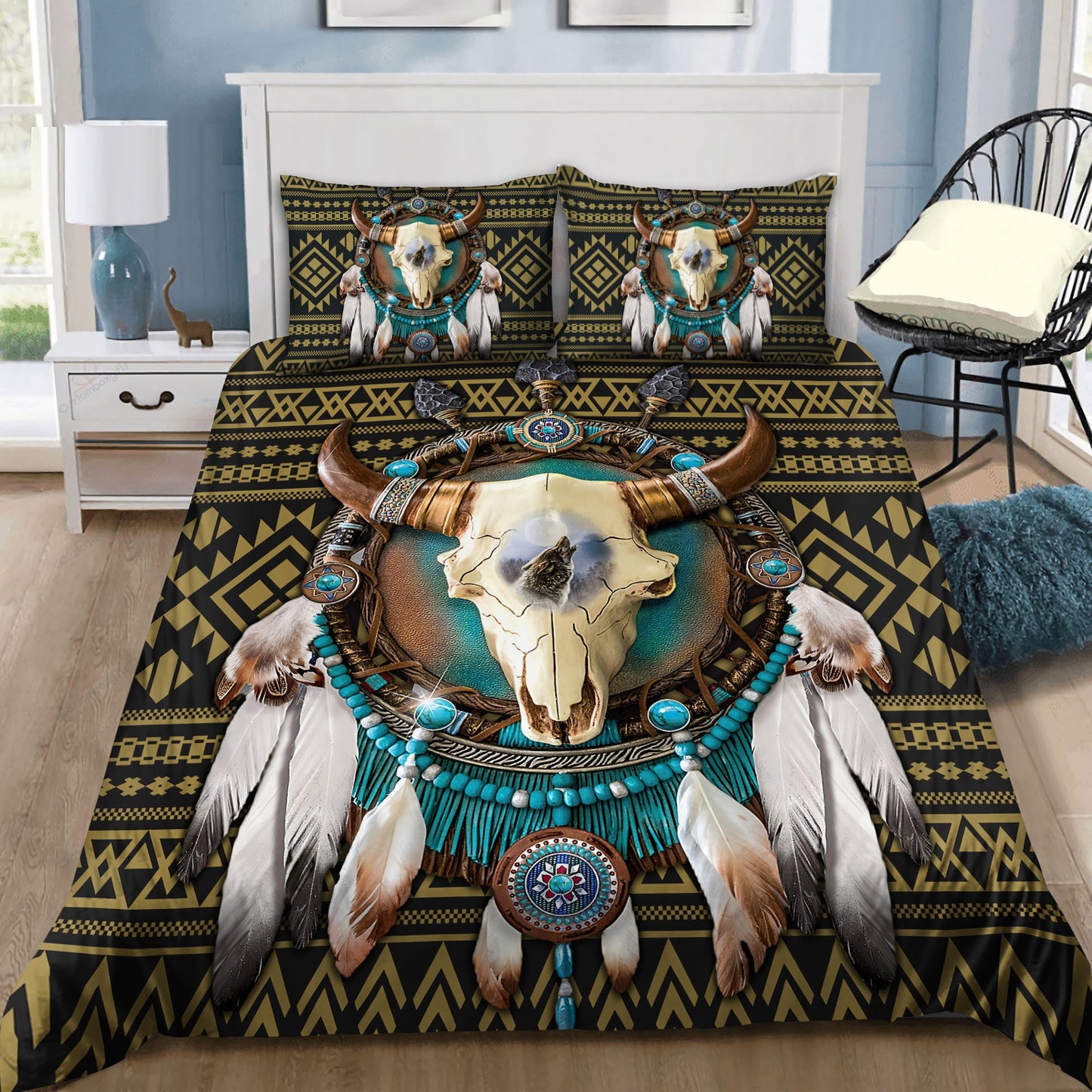 Native American Bull Skull And Dreamcatcher Bedding Set HAC240804S-MEI
