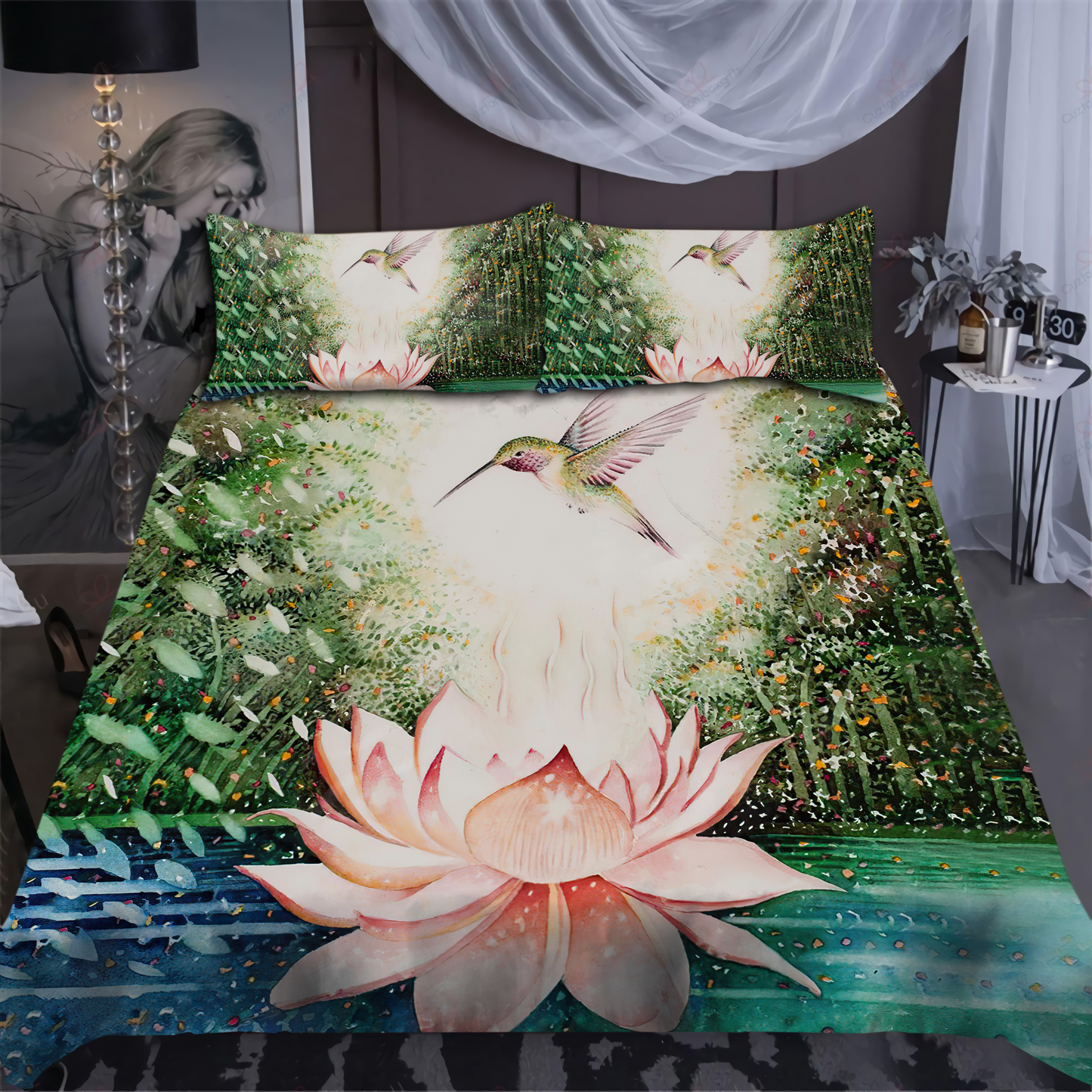 Hummingbird Lotus Bedding Set By ML-ML-US Twin-Vibe Cosy™