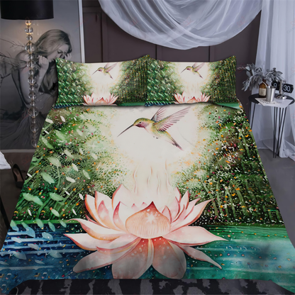 Hummingbird Lotus Bedding Set By ML-ML-US Twin-Vibe Cosy™