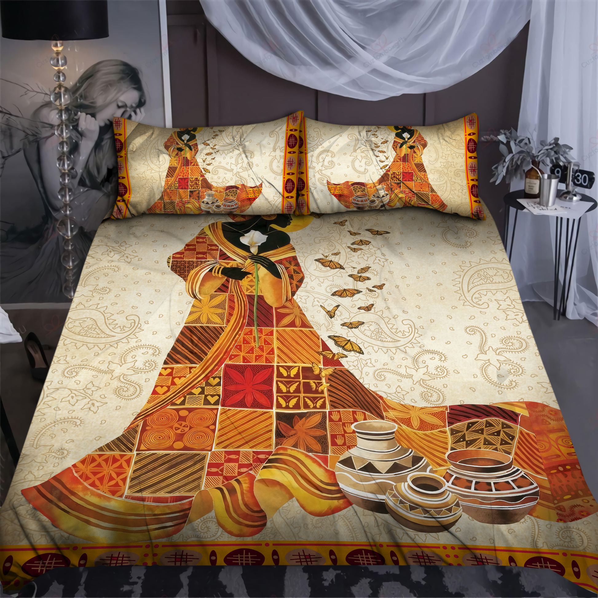 African Girl and Butterfly Bedding Set JJ30062003-ML-ML-US Twin-Vibe Cosy™