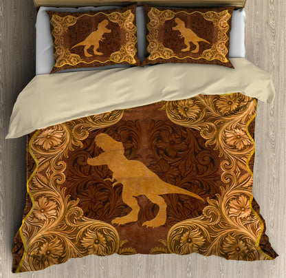 Love Dinosaur antique golden frame 3d printed Bedding set