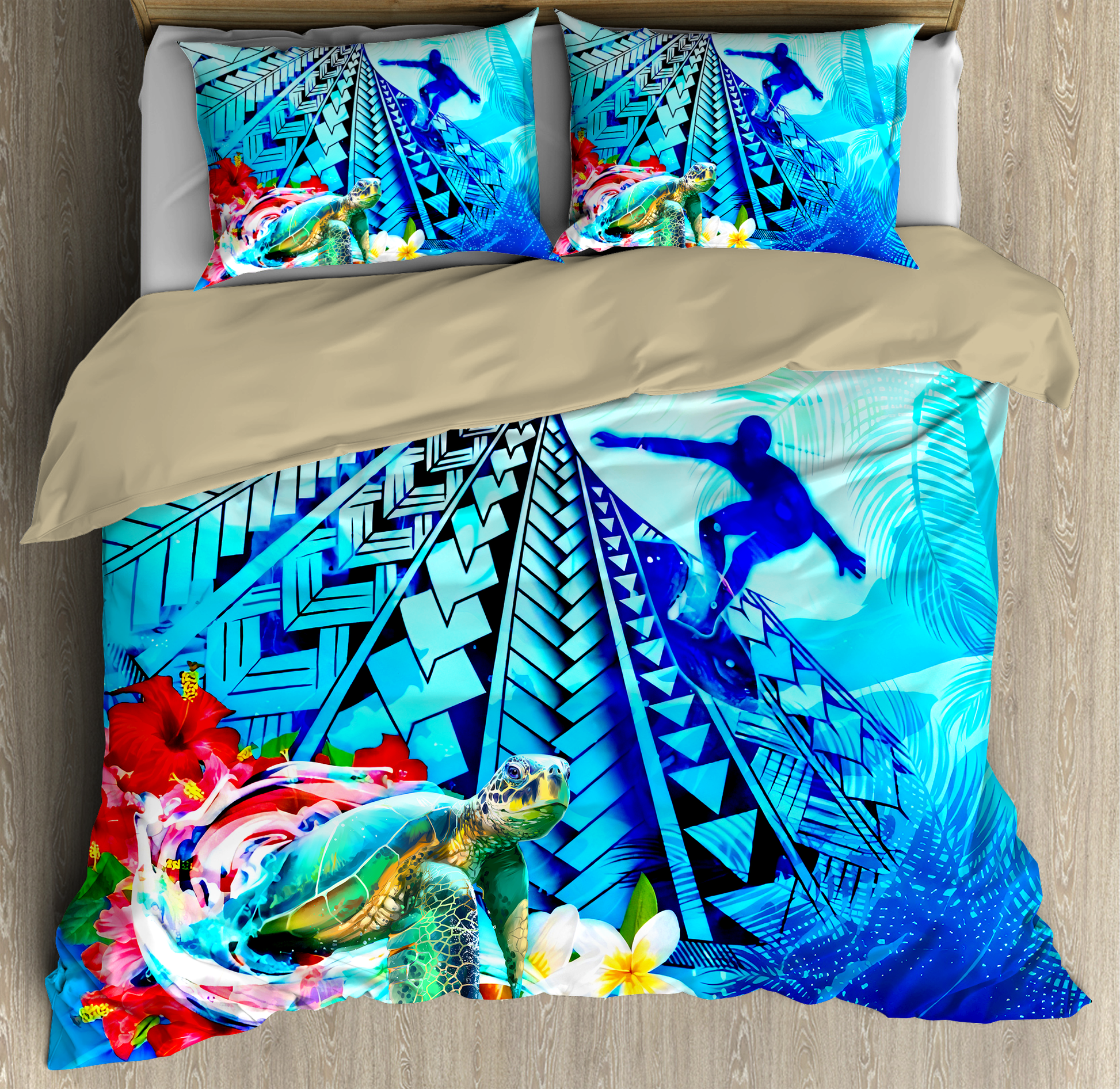 Poly Duvet Turtle Surfing Bedding Set-ML-ML-US Twin-Vibe Cosy™