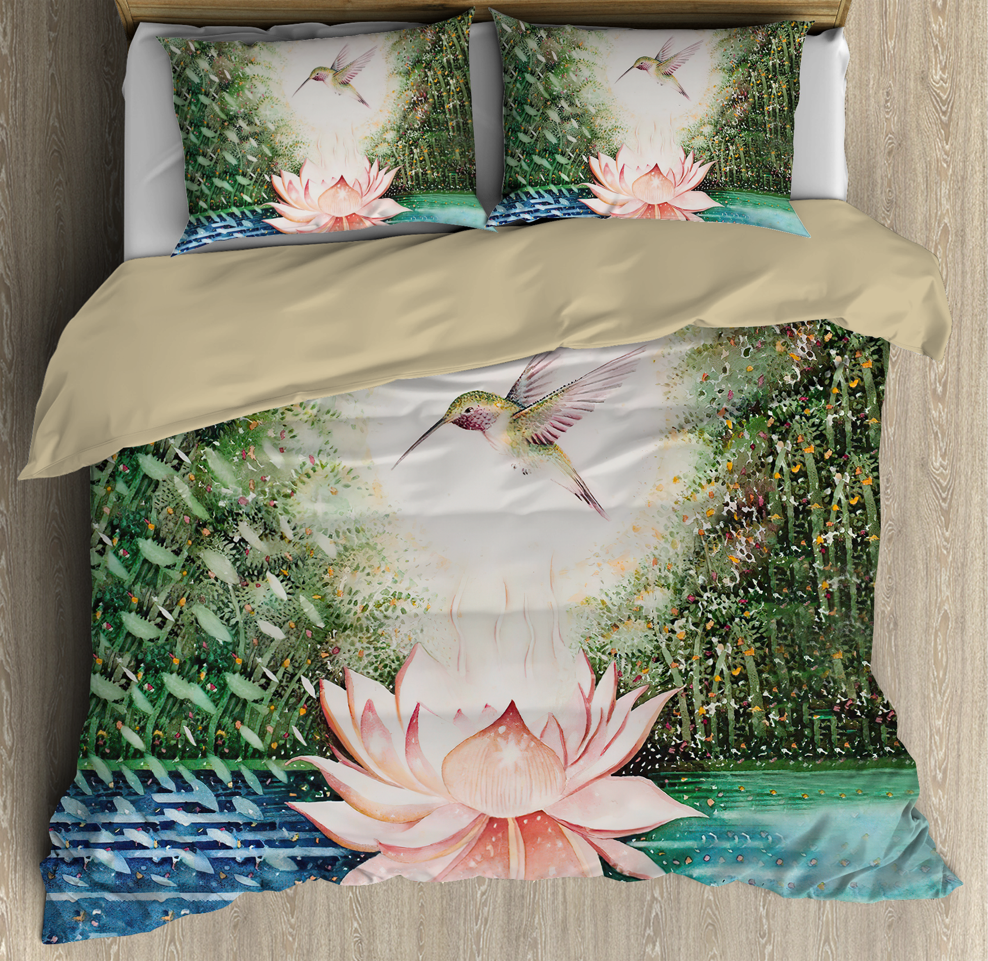 Hummingbird Lotus Bedding Set By ML-ML-US Twin-Vibe Cosy™