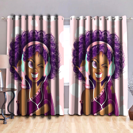 Black girl, blackout thermal grommet window curtains DD06132001S-HG-HG-52'' x 63''-Vibe Cosy™