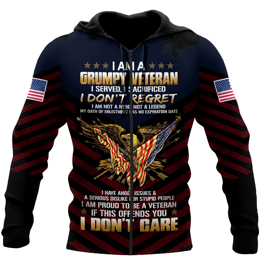I am a Grumpy Veteran 3D all over printed shirts for men and women MH2005201-Apparel-Huyencass-Zipped Hoodie-S-Vibe Cosy™
