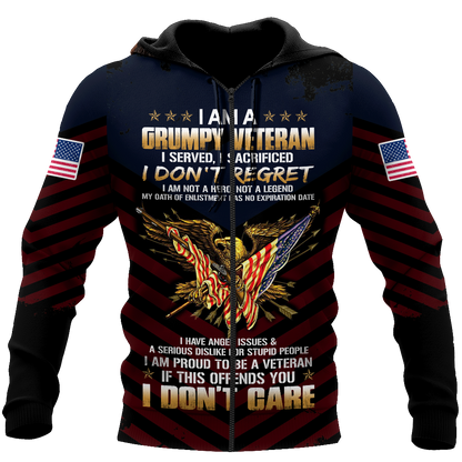 I am a Grumpy Veteran 3D all over printed shirts for men and women MH2005201-Apparel-Huyencass-Zipped Hoodie-S-Vibe Cosy™