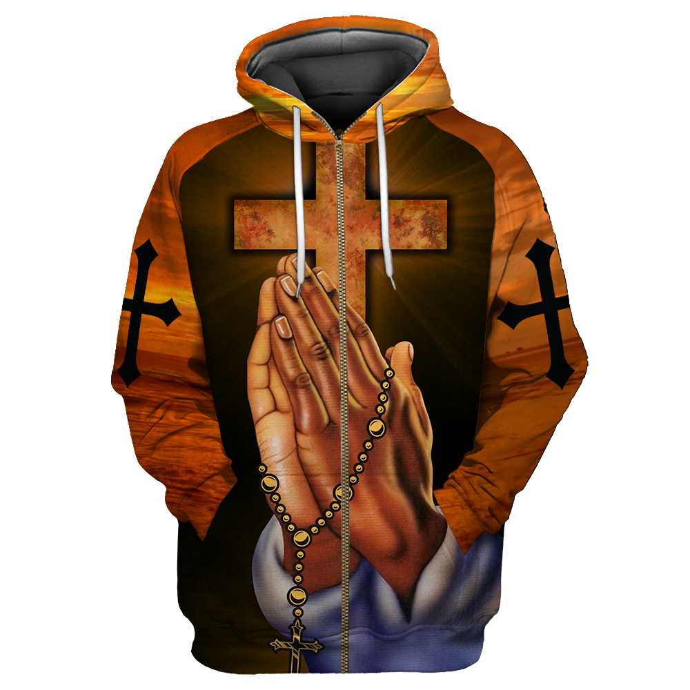 I CAN DO ALL THINGS THROUGH CHRIST WHO STRENGTHENS ME GOD HAND CROSS ALL OVER PRINTED SHIRTS-Apparel-HP Arts-Zipper Hoodie-S-Vibe Cosy™