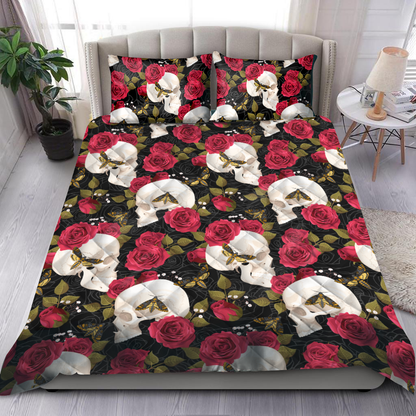 Love Rose and Skull 3D All Over Printed By ML-BEDDING SETS-ML-US Queen/Full-Black-Polyester-Vibe Cosy™