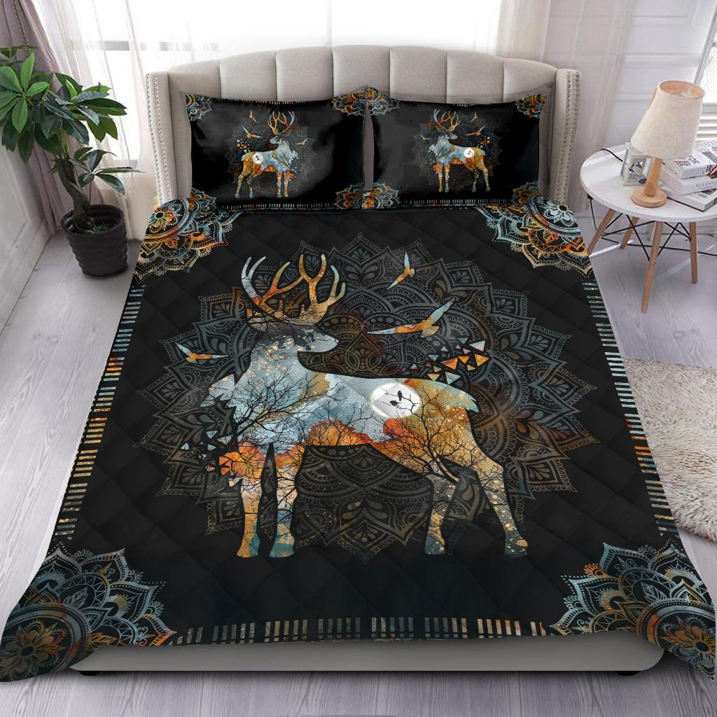 VIntage Mandala Deer Quilt Bedding Set HAC270508-Quilt-MP-Twin-Vibe Cosy™