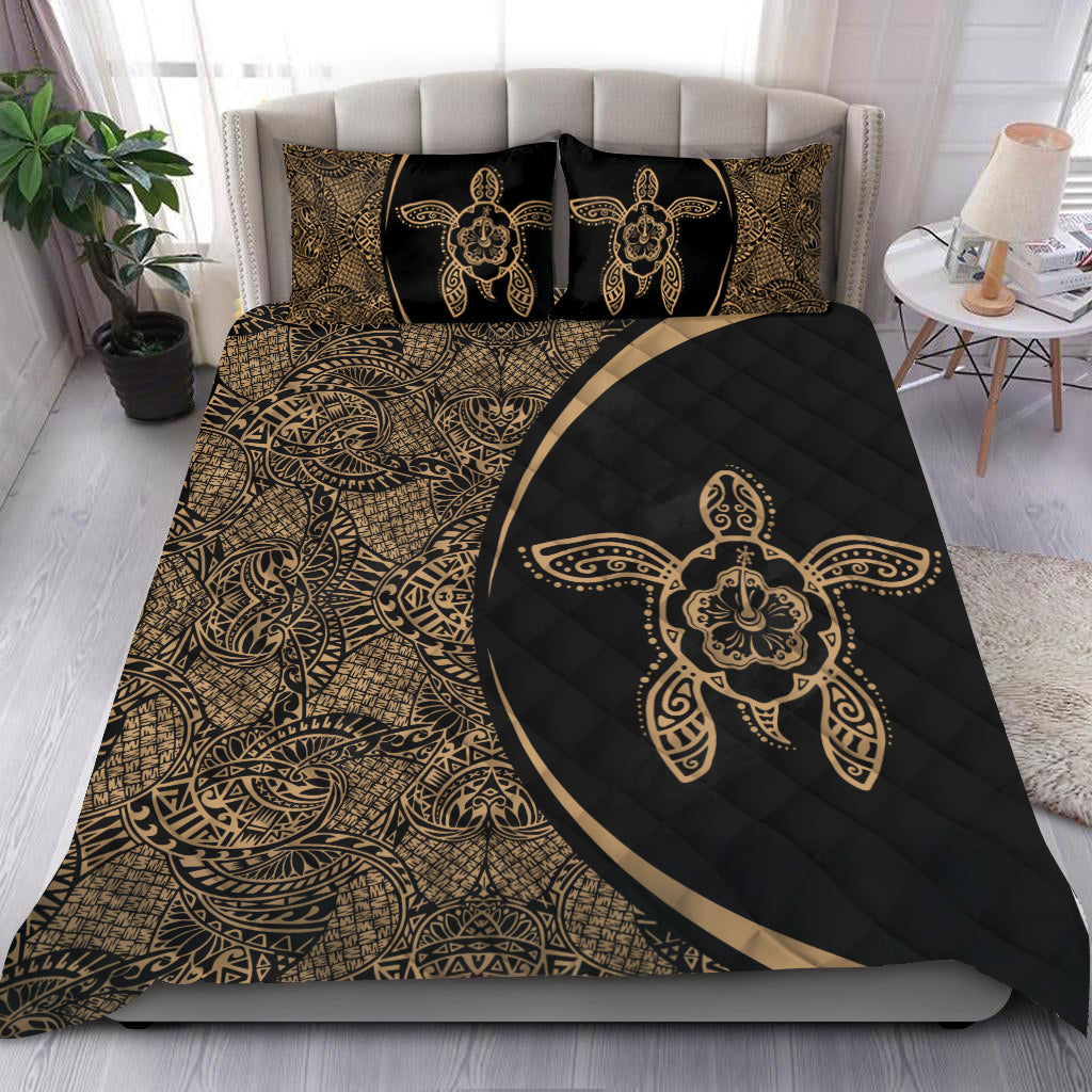 Hawaiian hibiscus turtle polynesian bedding set-circle style gold and black HAC300501-HG-HG-US Twin-Vibe Cosy™
