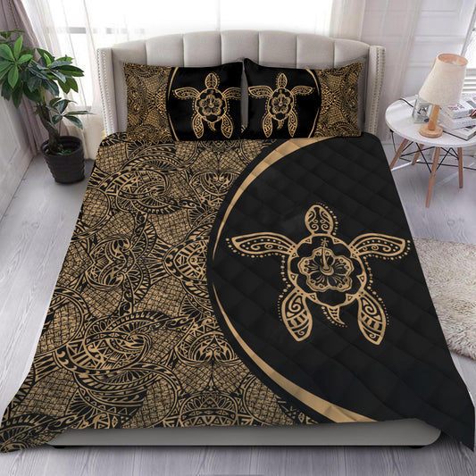 Hawaiian hibiscus turtle polynesian bedding set-circle style gold and black HAC300501-HG-HG-US Twin-Vibe Cosy™