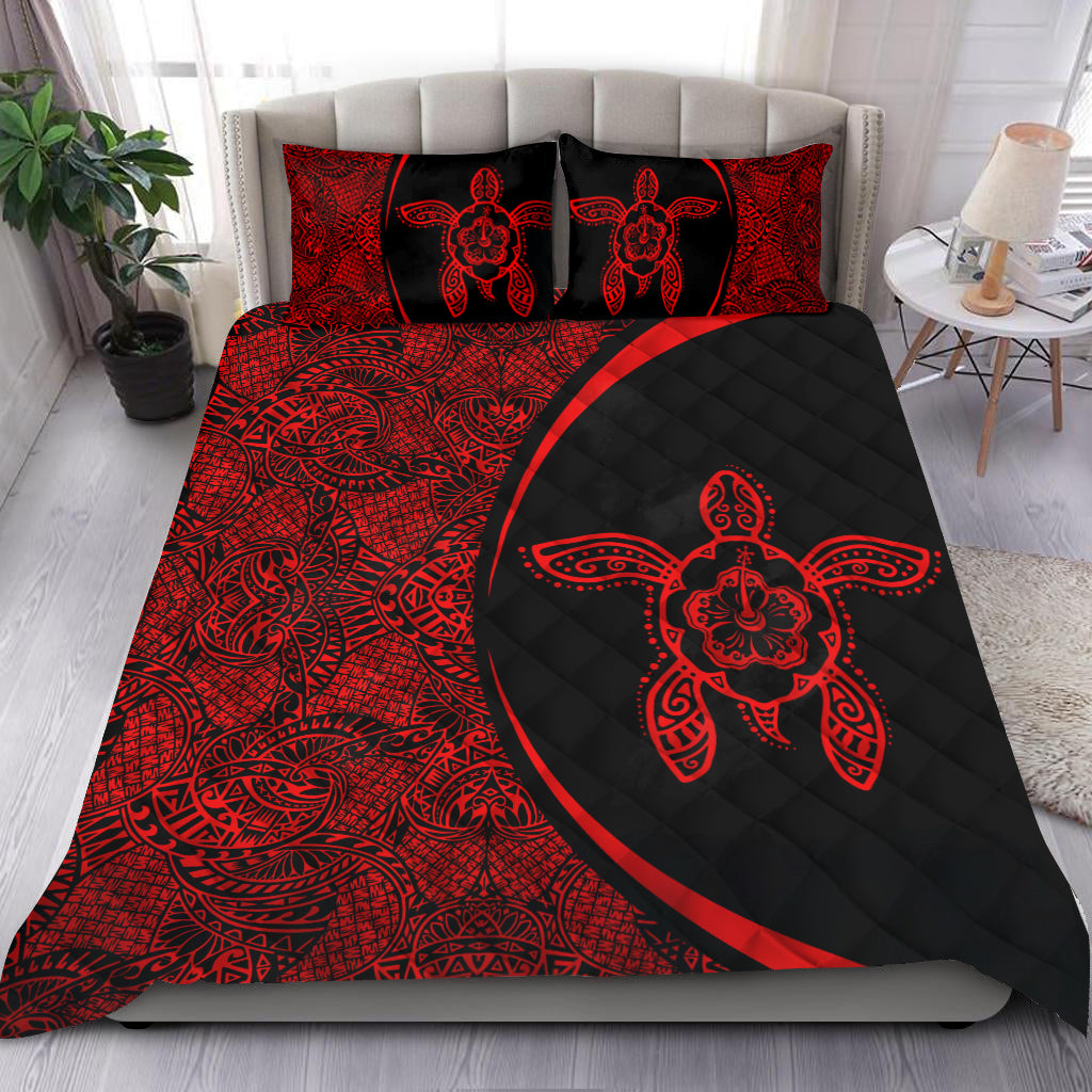 Hawaiian hibiscus turtle polynesian bedding set-circle style red HAC300501S2-HG-HG-US Twin-Vibe Cosy™
