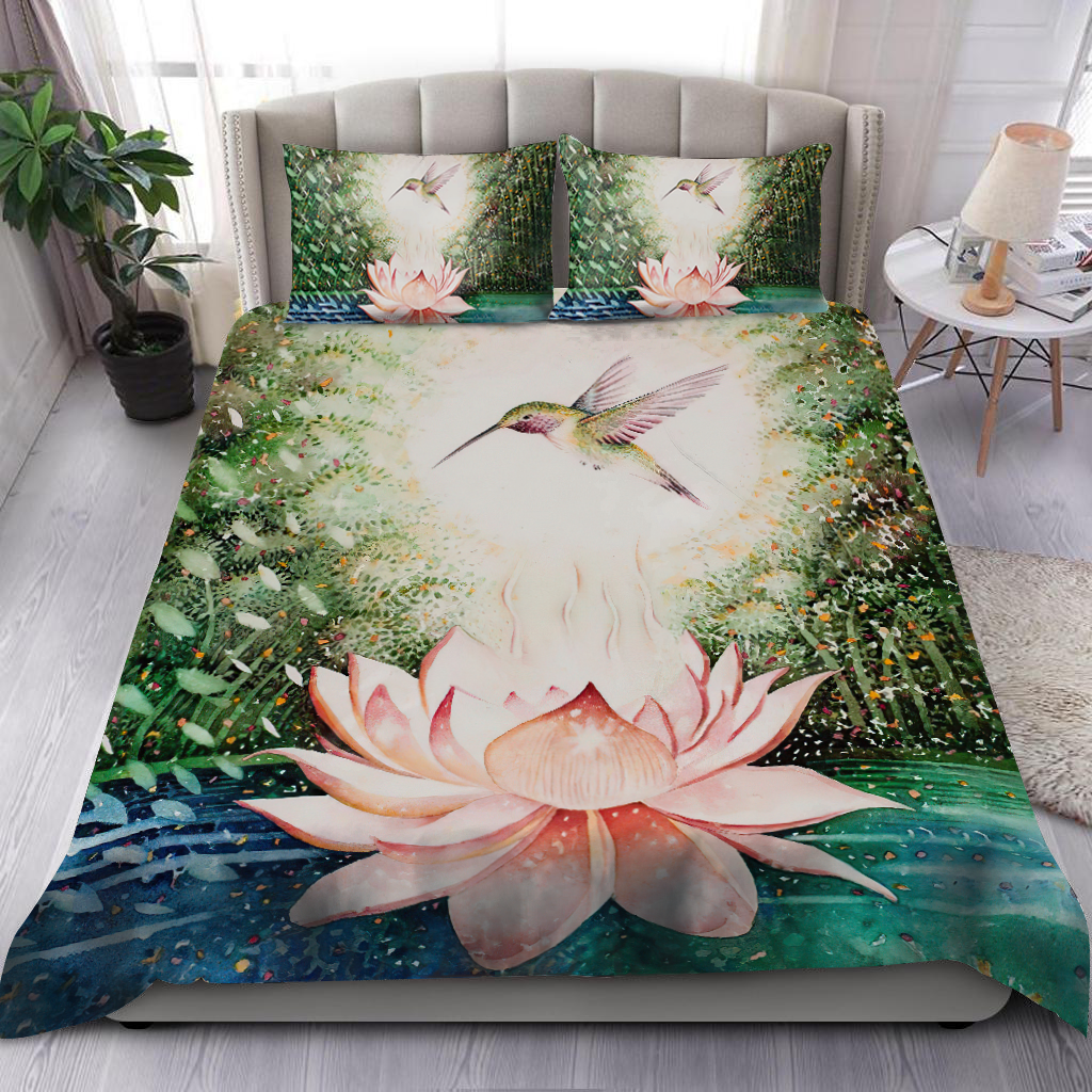 Hummingbird Lotus Bedding Set By ML-ML-US Twin-Vibe Cosy™