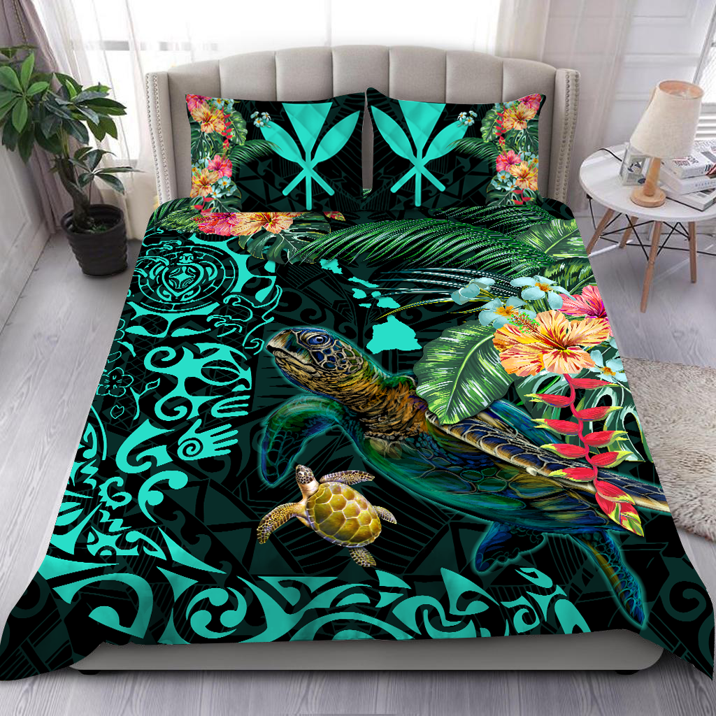 Turtles Kanaka Maoli Polynesian Plumeria Banana Leaves Hawaiian Bedding Set JJ23062021-Quilt-SUN-King-Vibe Cosy™