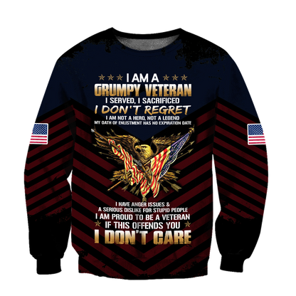 I am a Grumpy Veteran 3D all over printed shirts for men and women MH2005201-Apparel-Huyencass-Sweat Shirt-S-Vibe Cosy™