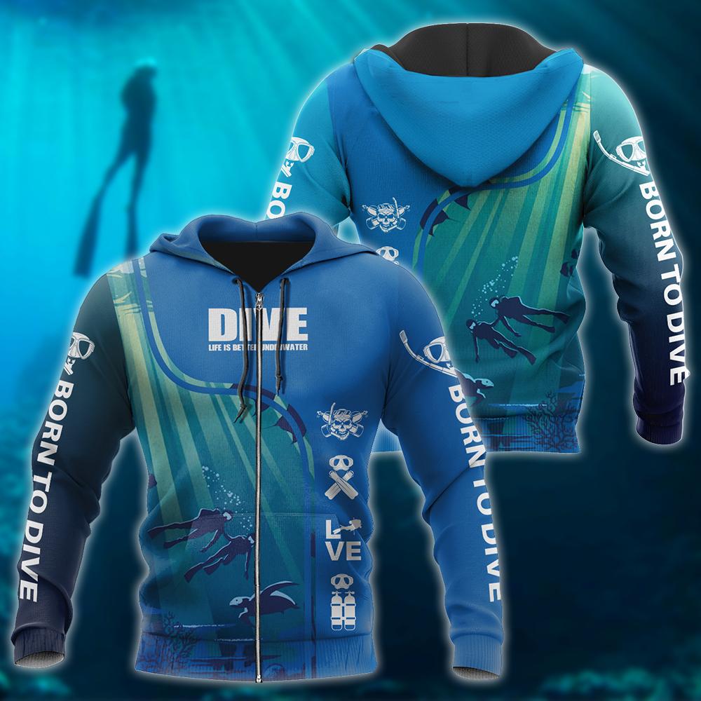 Scuba Diving 3D All Over Printed-ALL OVER PRINT HOODIES-HP Arts-Zipped Hoodie-S-Vibe Cosy™