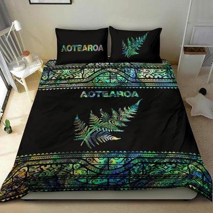 Aoteatoa New Zealand Maori Bedding Set Silver Fern - Paua Shell MP07072003