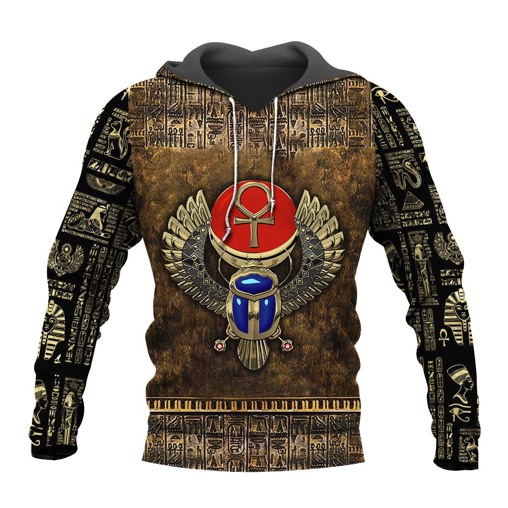 Ancient Egypt Winged Scarab With Ankh 3D All Over Printed Shirt Hoodie For Men And Women MP1003-Apparel-MP-Hoodie-S-Vibe Cosy™