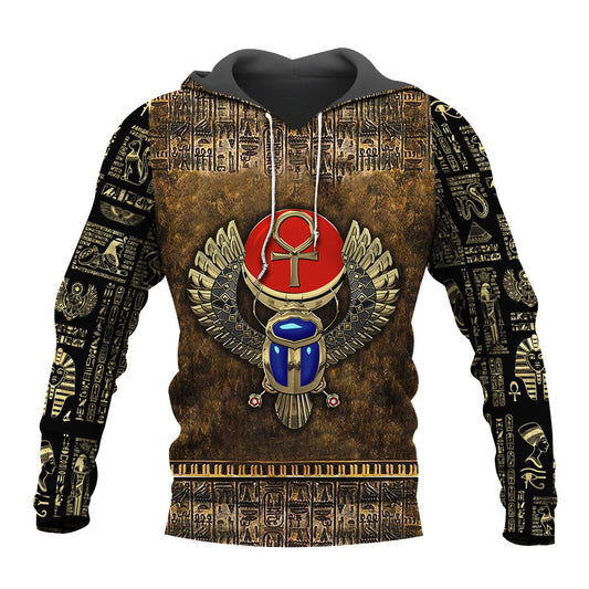 Ancient Egypt Winged Scarab With Ankh 3D All Over Printed Shirt Hoodie For Men And Women MP1003-Apparel-MP-Hoodie-S-Vibe Cosy™