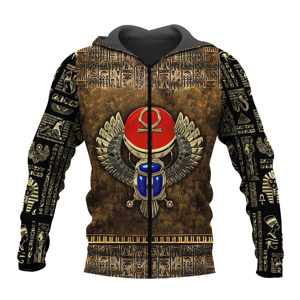 Ancient Egypt Winged Scarab With Ankh 3D All Over Printed Shirt Hoodie For Men And Women MP1003-Apparel-MP-Zipped Hoodie-S-Vibe Cosy™