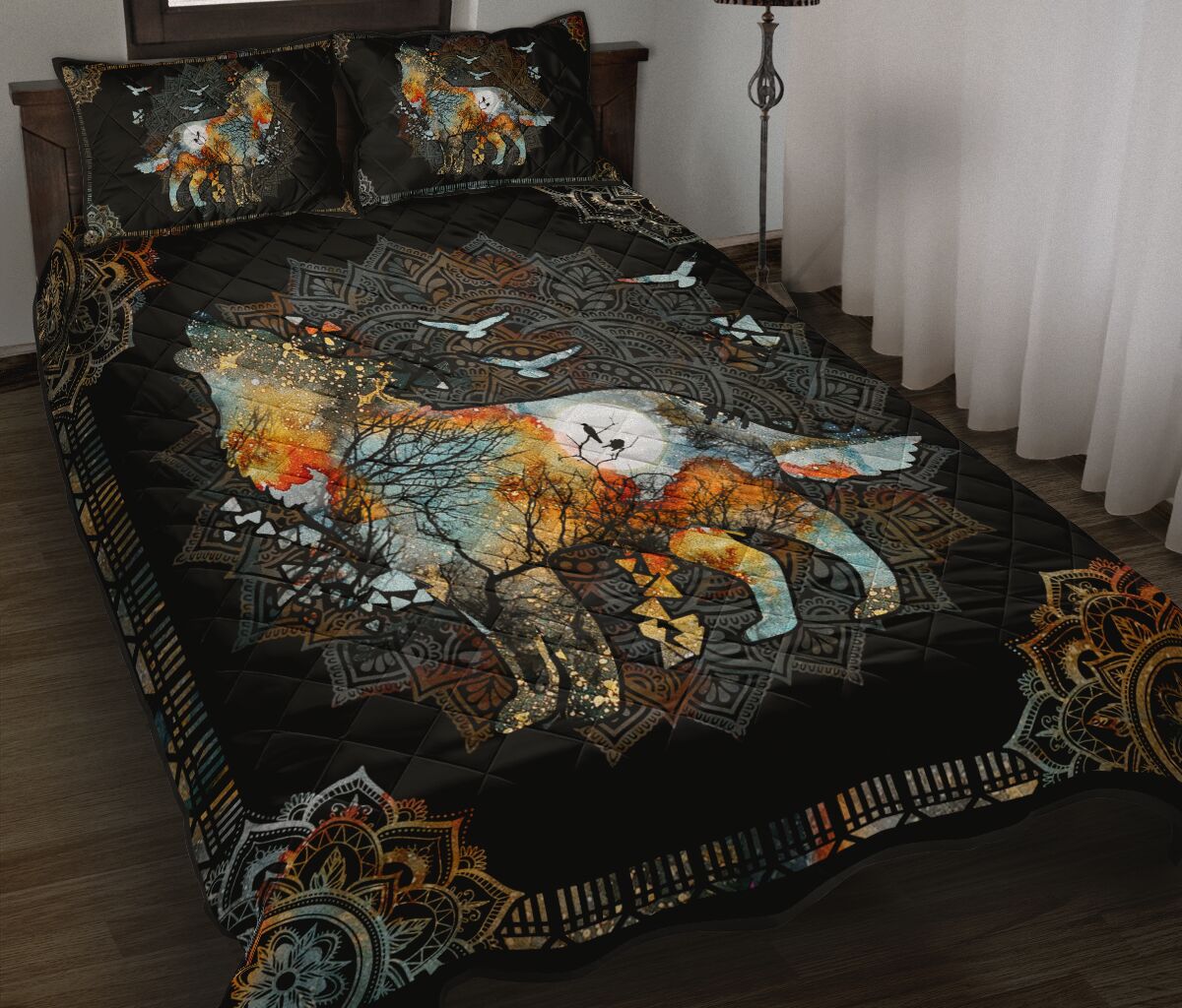 Vintage Mandala Wolf Quilt Bedding Set MP27052001-Quilt-MP-Twin-Vibe Cosy™