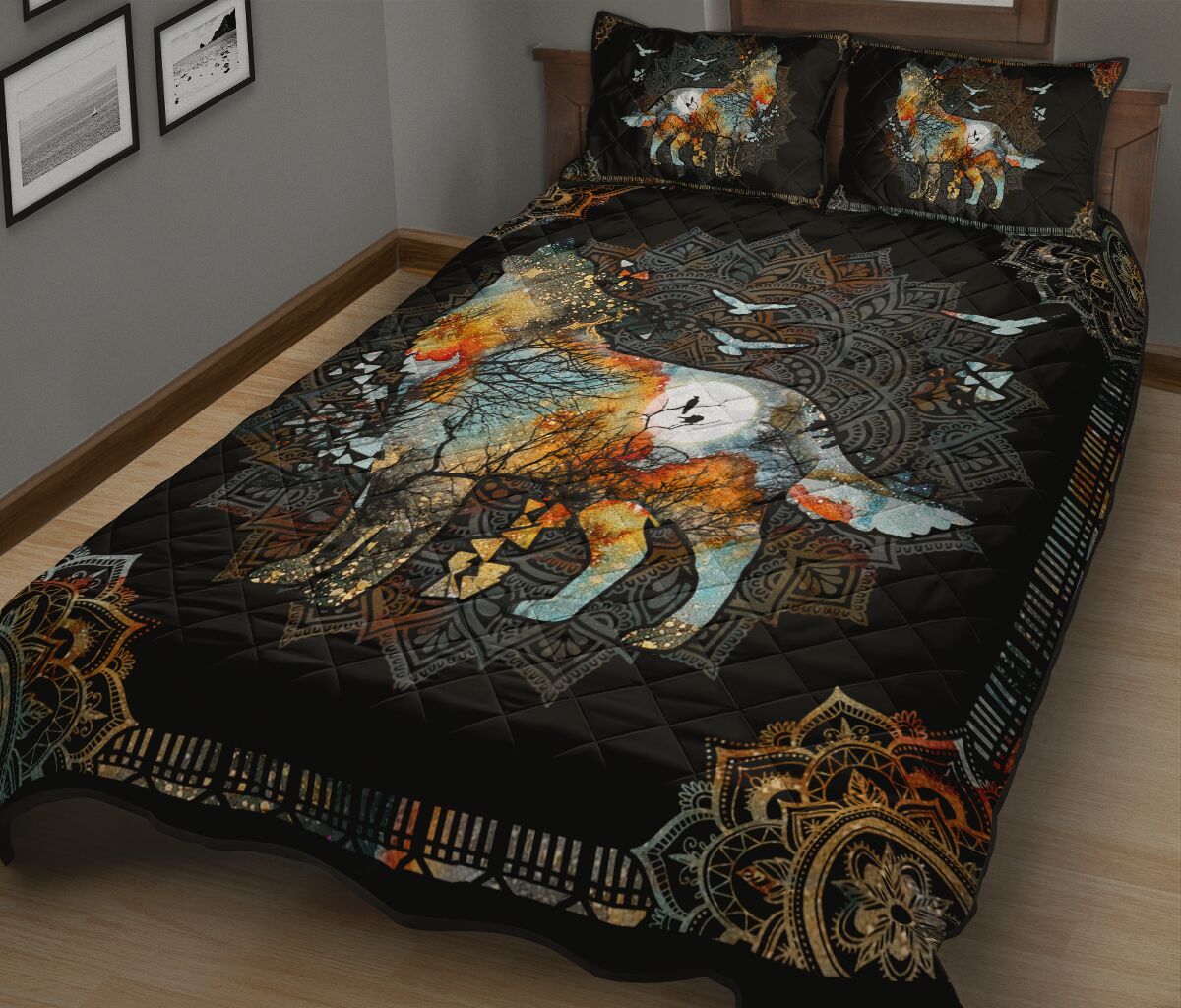 Vintage Mandala Wolf Quilt Bedding Set MP27052001-Quilt-MP-Twin-Vibe Cosy™