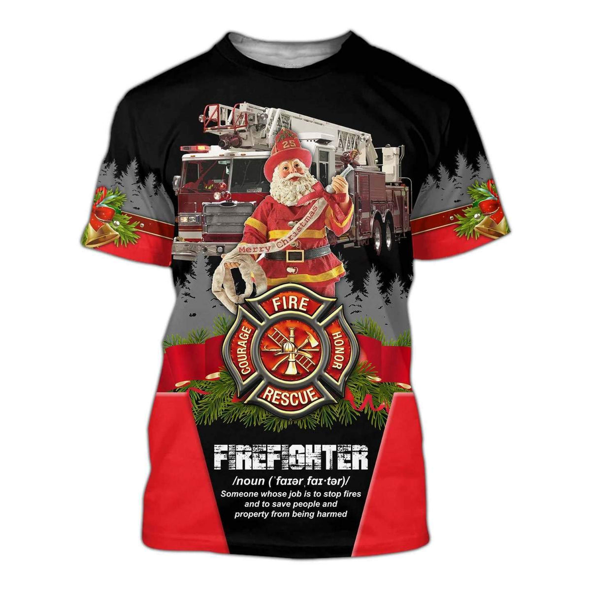 SANTA FIREFIGHTER 3D ALL OVER PRINTED SHIRTS MP827-Apparel-MP-Hoodie-S-Vibe Cosy™