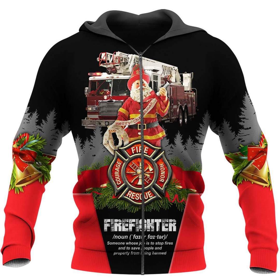 SANTA FIREFIGHTER 3D ALL OVER PRINTED SHIRTS MP827-Apparel-MP-zip-up hoodie-S-Vibe Cosy™