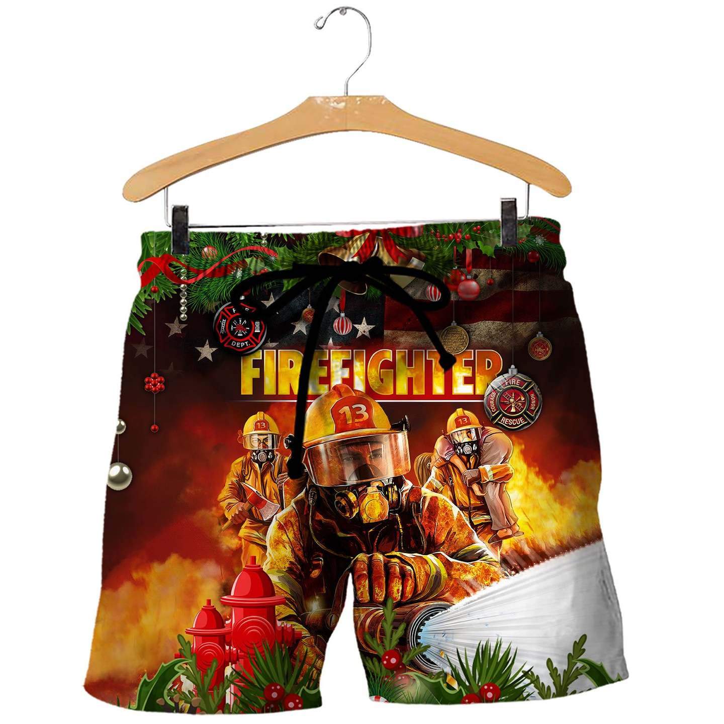 CHRISTMAS FIREFIGHTER 3D ALL OVER PRINTED SHIRTS MP830-Apparel-MP-Shorts-S-Vibe Cosy™