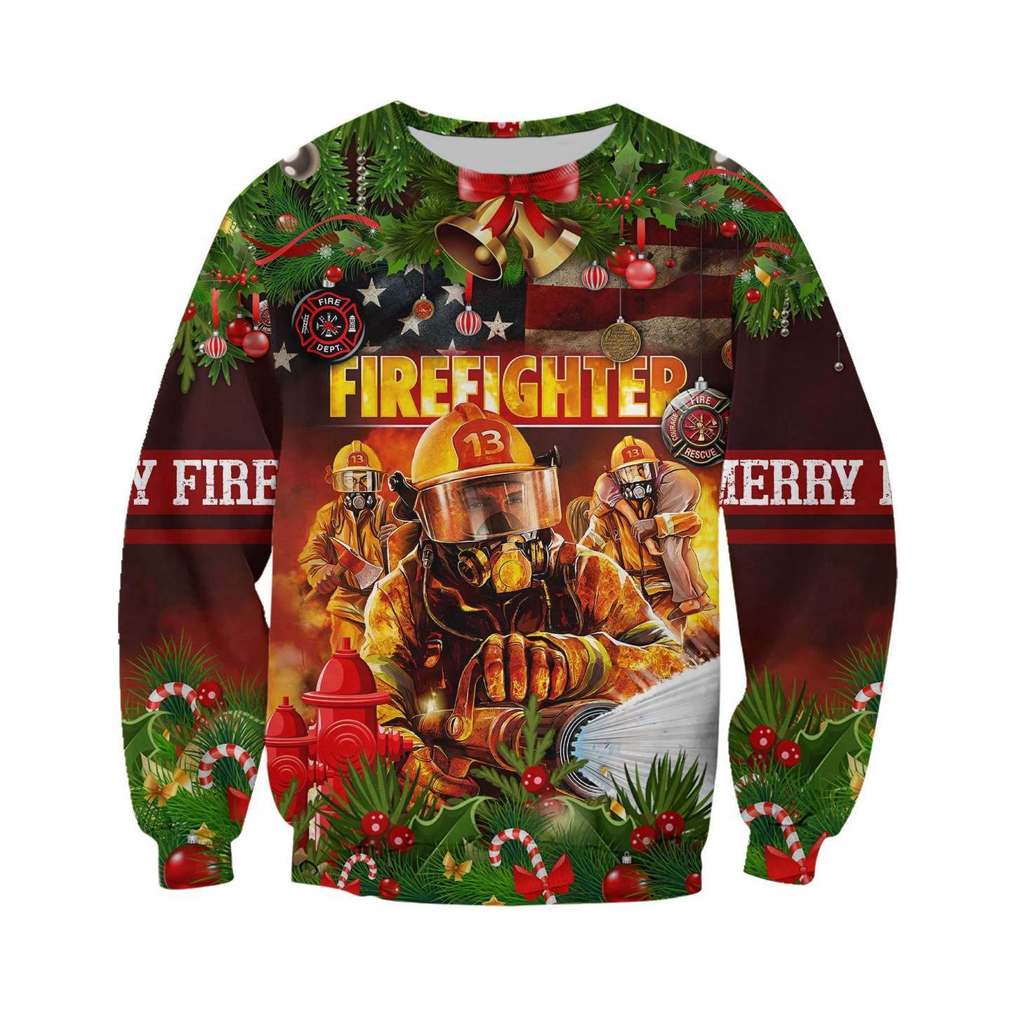 CHRISTMAS FIREFIGHTER 3D ALL OVER PRINTED SHIRTS MP830-Apparel-MP-sweatshirt-S-Vibe Cosy™