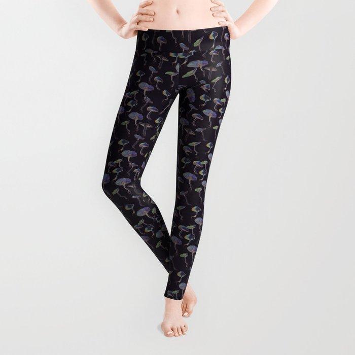All Over Print Black Backgroud Mushroom-Apparel-NTH-Legging-S-Vibe Cosy™