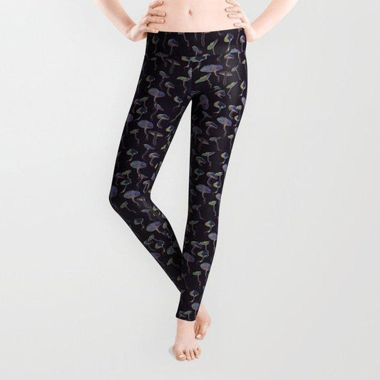 All Over Print Black Backgroud Mushroom-Apparel-NTH-Legging-S-Vibe Cosy™