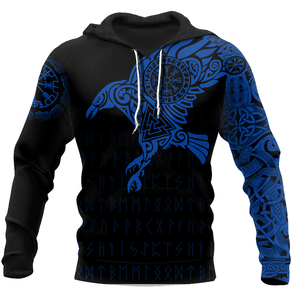 Vikings - The Raven of Odin Tattoo Blue-Apparel-HP Arts-Hoodie-S-Vibe Cosy™