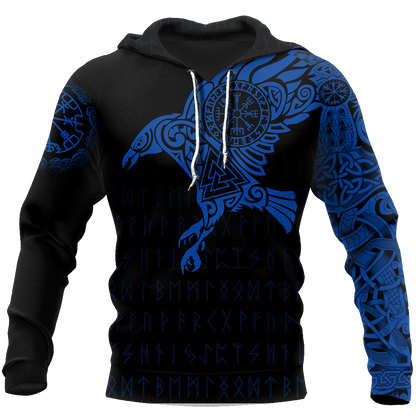 Vikings - The Raven of Odin Tattoo Blue-Apparel-HP Arts-Hoodie-S-Vibe Cosy™