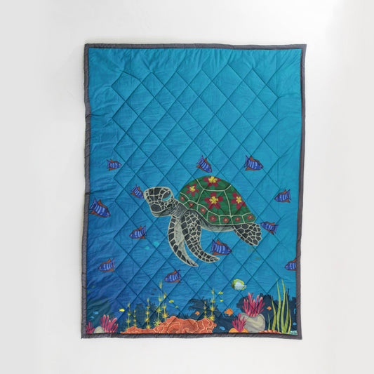 Hawaii Turtle Quilt Blanket - AH - J4-QUILT BLANKETS-PodEz-Twin-White-100% Cotton-Vibe Cosy™