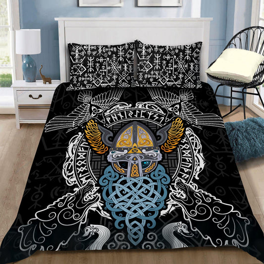 Viking Bedding Set - Odin Helmet Valnut Helm Of Awe Odin