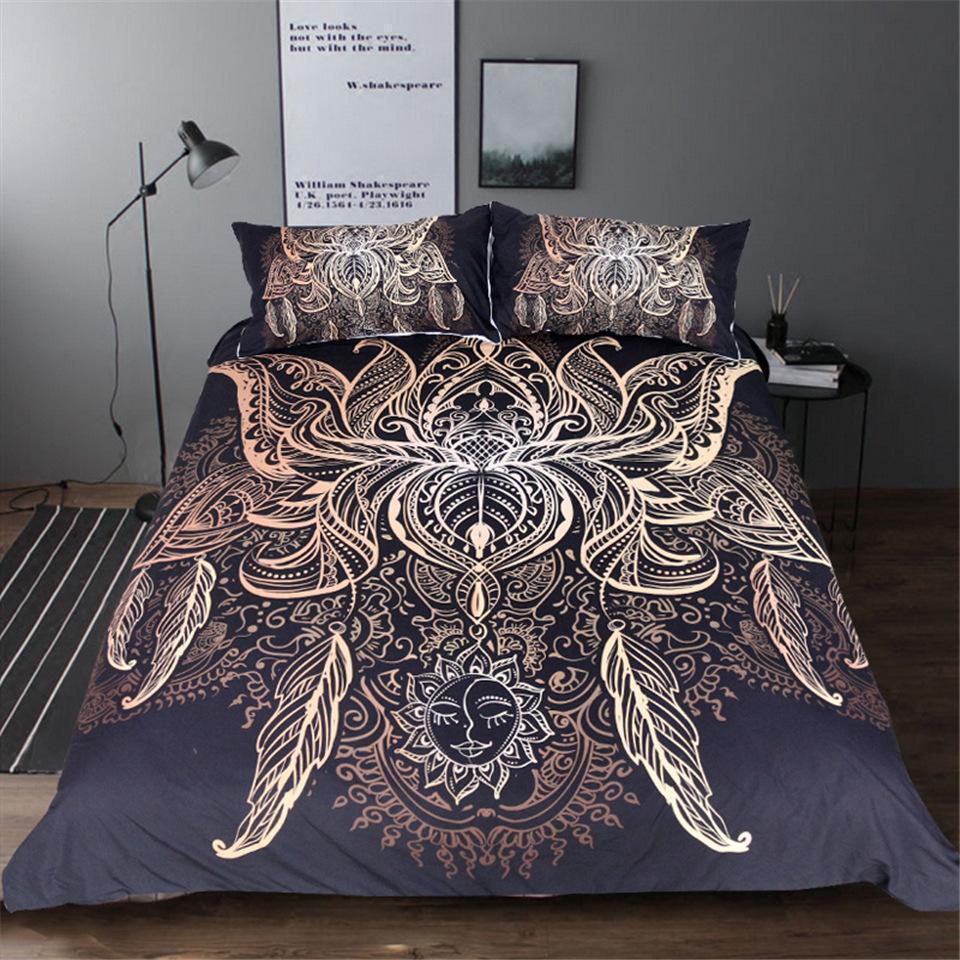 Bohemia Lotus Printing Bedding Set-Bedding Set-6teenth Outlet-White-US Twin-Vibe Cosy™