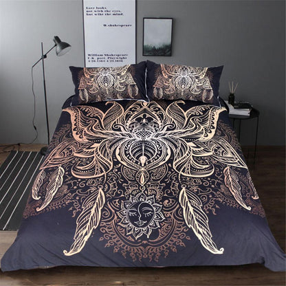 Bohemia Lotus Printing Bedding Set-Bedding Set-6teenth Outlet-White-US Twin-Vibe Cosy™