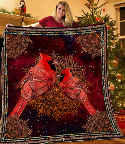 Beautiful Cardinals Birds Mandala Vintage Quilt