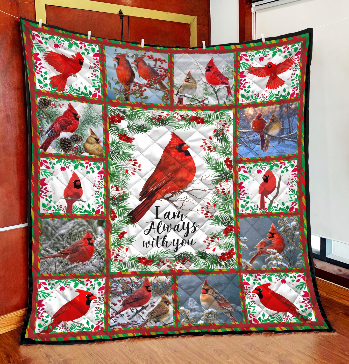 Beautiful Cardinal Birds I am always with you Quilt HAC120802
