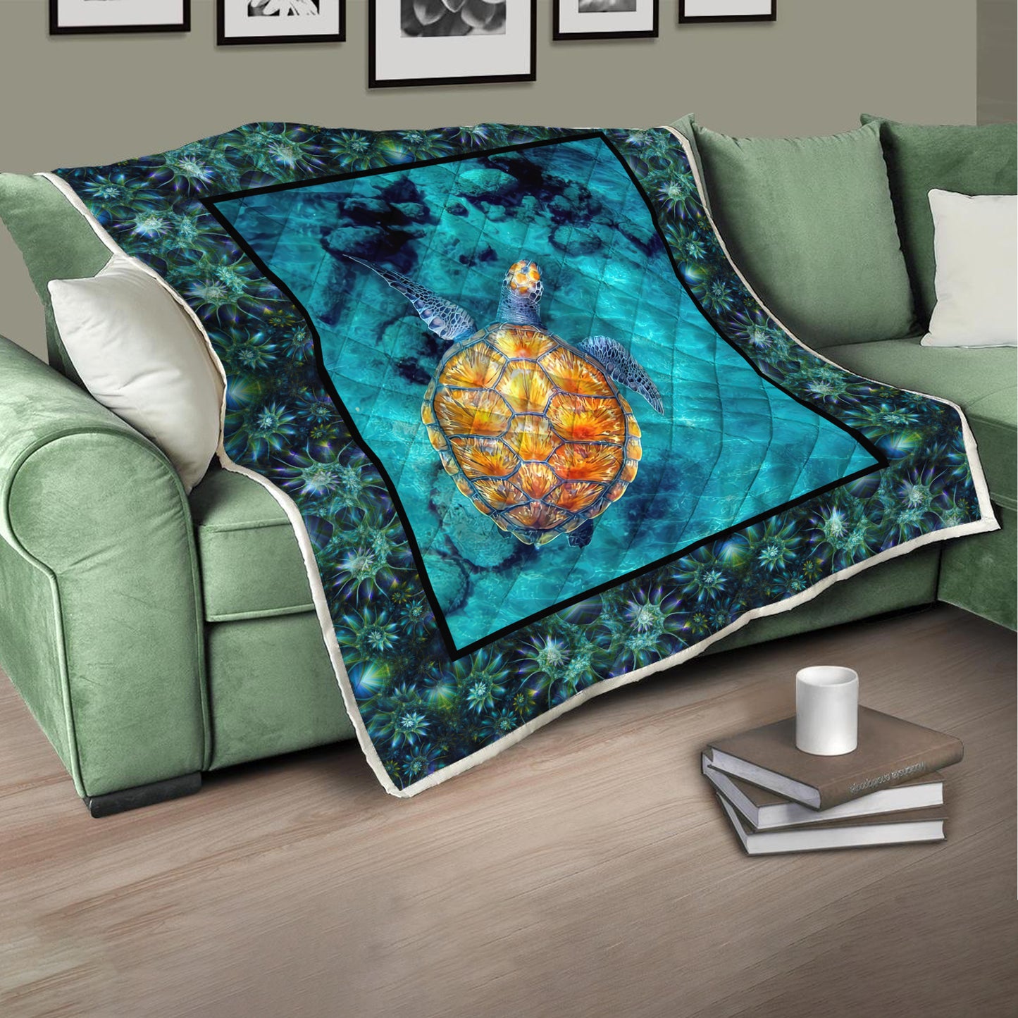Premium Blue Ocean Turtle Quilt
